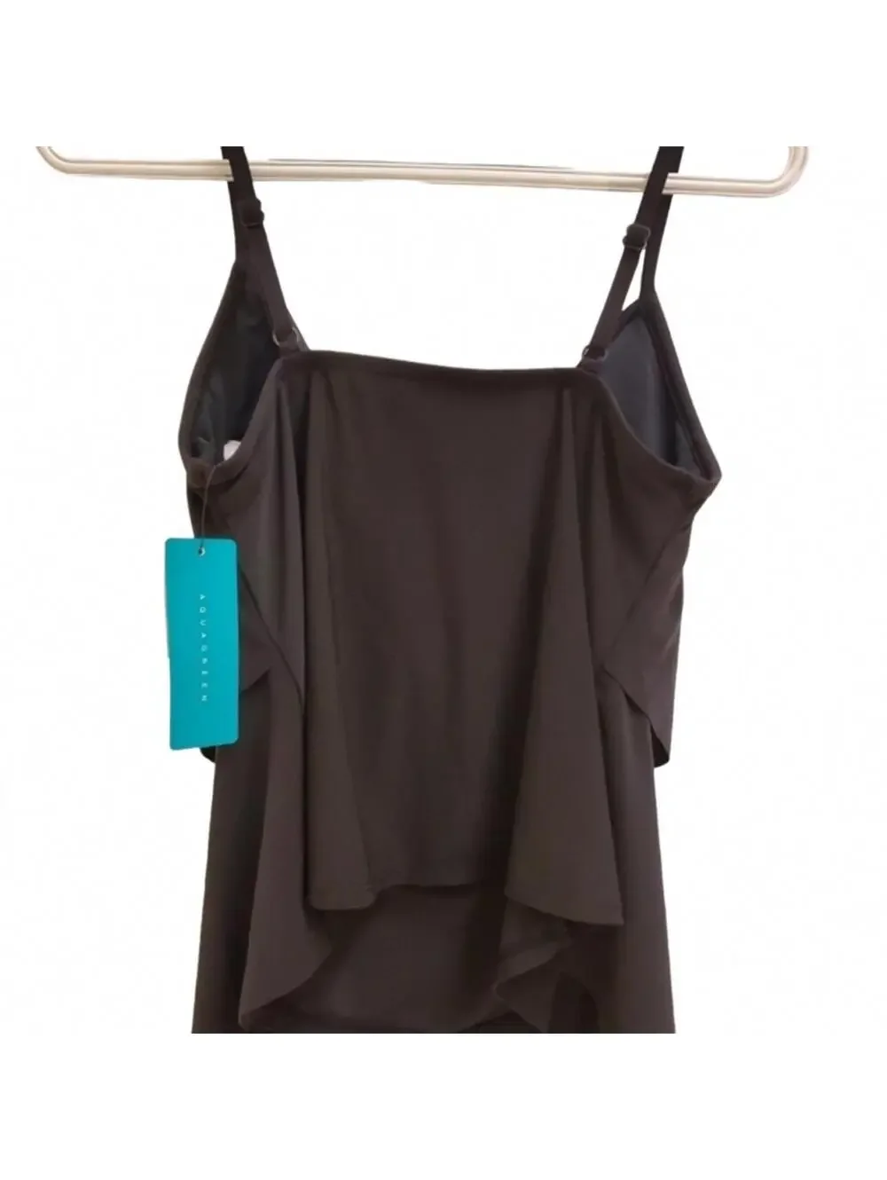 Aqua Green Tiered Ruffle Swim Tankini Top Black Adjustable Straps